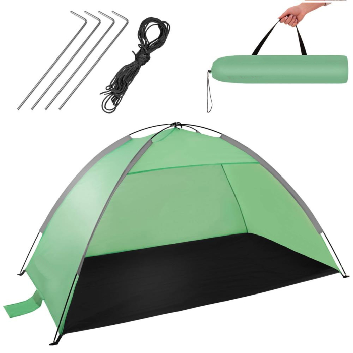 Cort plaja xxl semi-inchis protectie uv podea izolanta, 210x120x112 cm, spatios, verde [10]