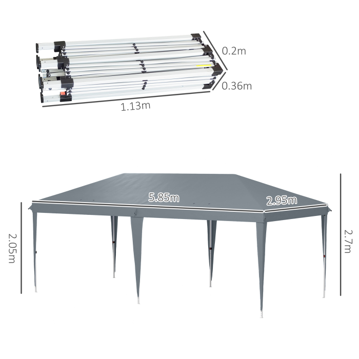  Cort Pliabil pentru Gradina cu Sac de Transport din Otel Epoxidic si Poliester Oxford, 5,85x2,95x2,7 m, Gri [3]