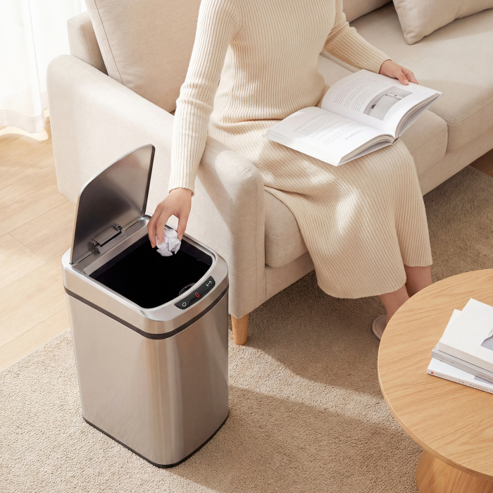  Cos de Gunoi 12L cu Senzor Infrarosu si Recipient Detasabil, din Otel Inoxidabil, ABS si PP, 28x22x41 cm, Argintiu [8]