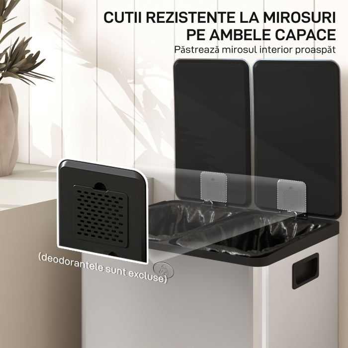 Cos de Gunoi 2 x 20L cu Pedala, din Otel, pentru Bucatarie, cu Capac cu inchidere Usoara, Recipiente Interioare Detasabile, Rezistent la Urmele de Degete, Argintiu [5]