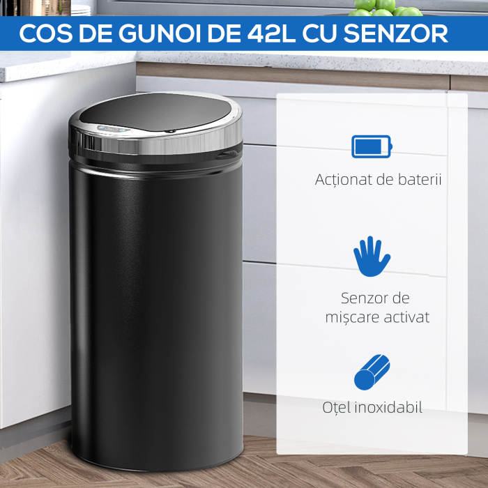  Cos de gunoi automat de 50L cu senzor infrarosu, din otel si plastic, 30.5x30.5x81.5cm [6]