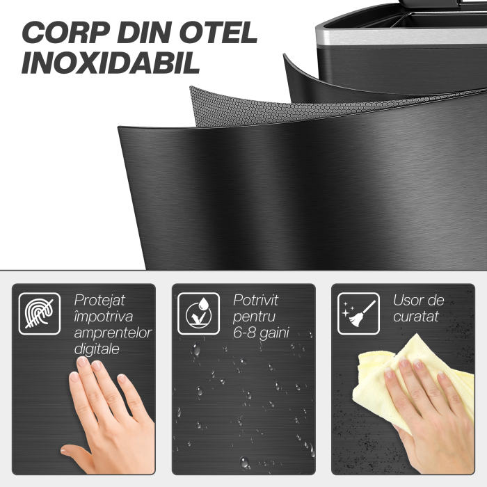  Cos de Gunoi cu 2 Sectiuni cu Pedala de 20L din Otel si PP Negru [7]