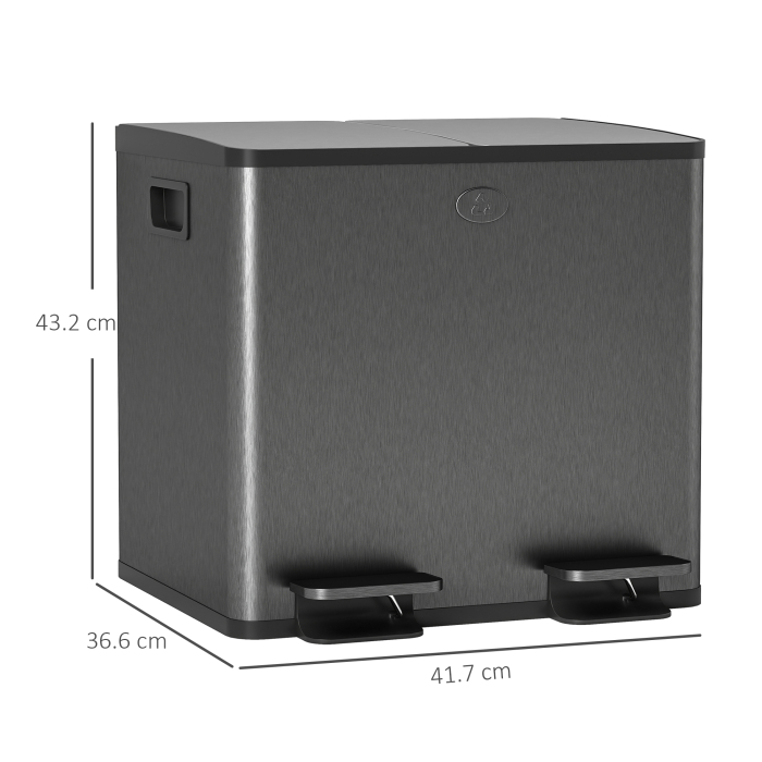  Cos de Gunoi cu 2 Sectiuni de 15L, cu inchidere Silentioasa, din Otel Inoxidabil si PP, 41.7x36.6x43.2 cm, Negru [3]
