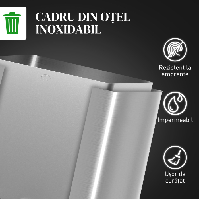  Cos de Gunoi cu 3 Compartimente 10L pentru Bucatarie, Cu Pedale si Capace cu inchidere Silentioasa, Otel Inoxidabil si PP, 49.6x34.5x38.6 cm, Argintiu [8]
