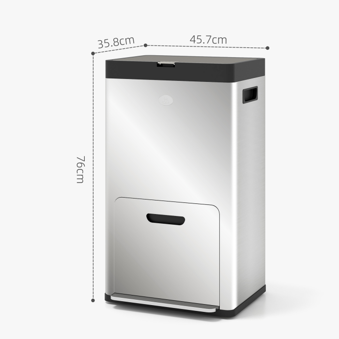  Cos de Gunoi cu 3 Compartimente de 56L, Pedala si inchidere Silentioasa, 45,7x35,8x76 cm, Argintiu [3]