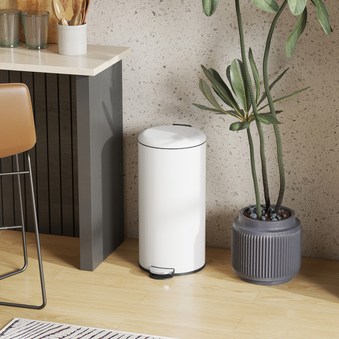  Cos de Gunoi cu Pedala 30L, cu Capac cu inchidere Lenta, din Metal si PP, 36x30x63.5 cm, Alb Crem [8]