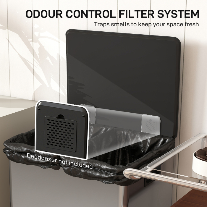  Cos de Gunoi cu Pedala cu 2 Compartimente de 30L, Capac Amortizat si Galeti Detasabili, Otel Inoxidabil, Argintiu [8]