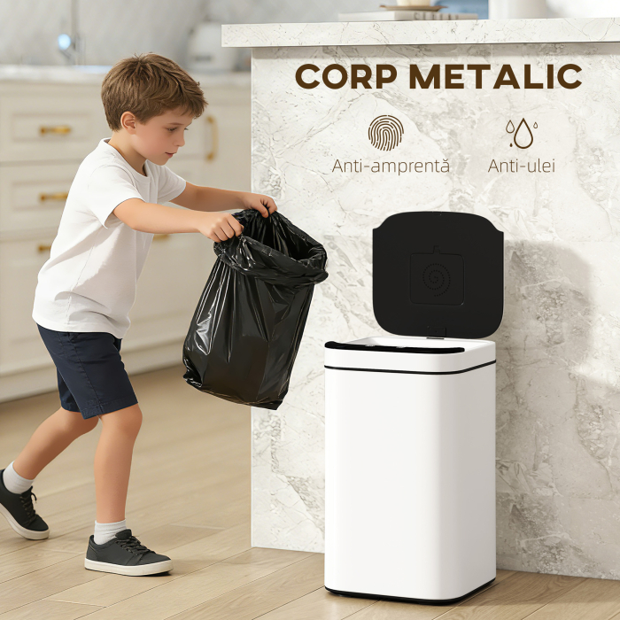  Cos de Gunoi de 13L cu Senzor, din Otel si PP, 24x24x41 cm, Alb [8]