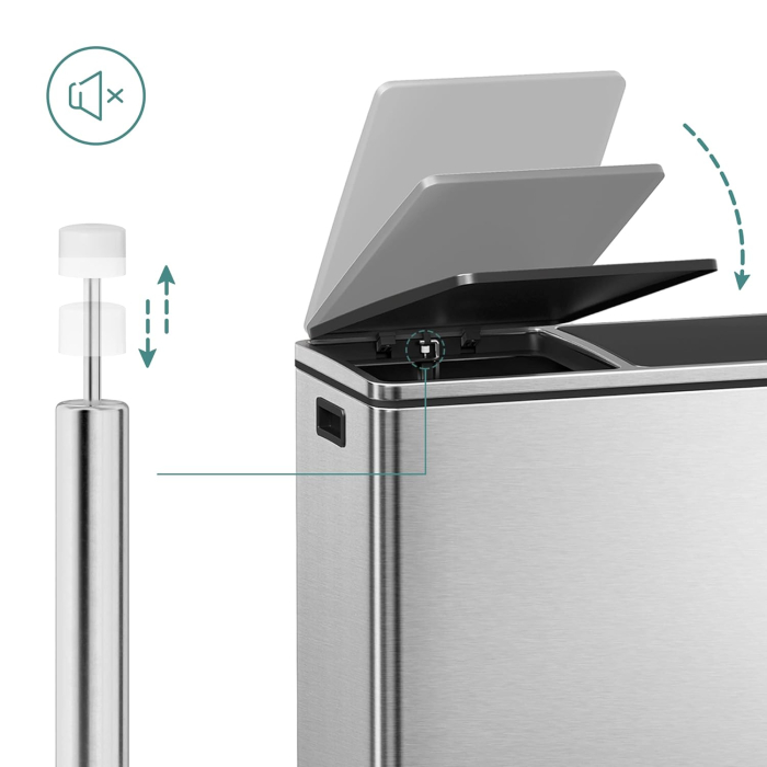 Cos de gunoi din inox cu 2 compartimente colectare selectiva, cu galeti interioare, 2x30litri, argintiu [5]