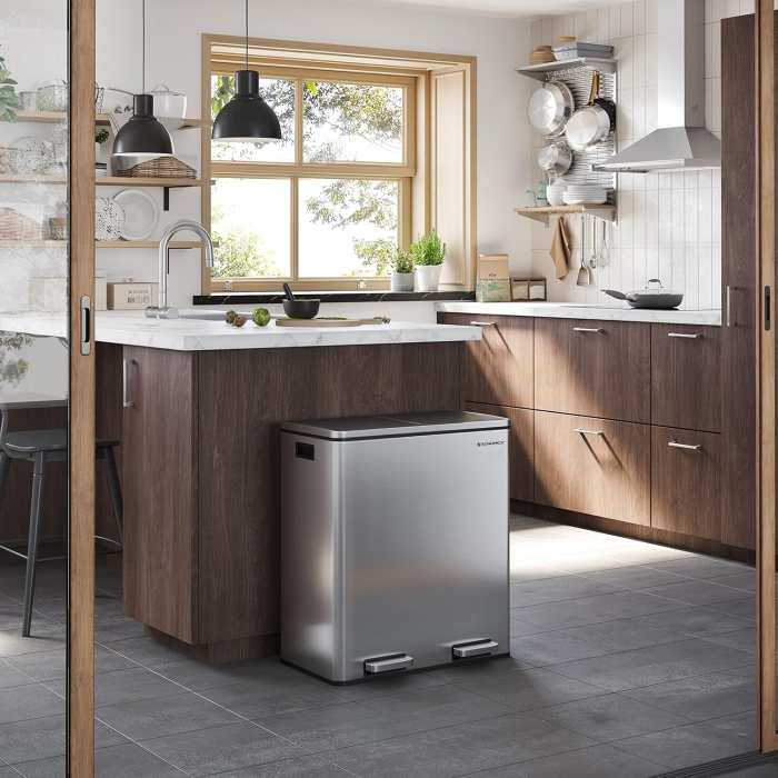 Cos de gunoi din inox cu 2 compartimente colectare selectiva, cu galeti interioare, 2x30litri, argintiu [8]