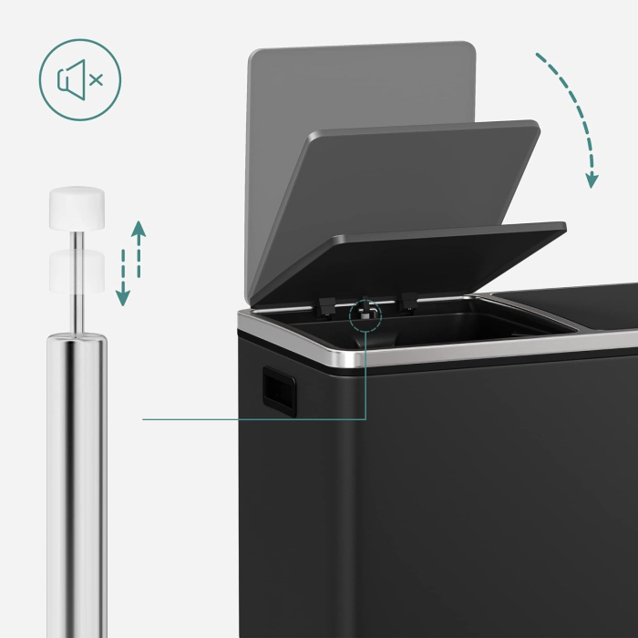 Cos de gunoi din inox cu 2 compartimente colectare selectiva, cu galeti interioare, 2x30litri, negru [6]