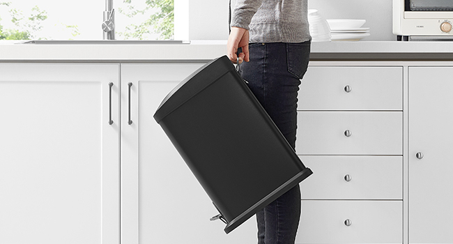 Cos de gunoi din otel cu 3 compartimente colectare selectiva, cu galeti interioare, 3x8litri, negru mat [7]