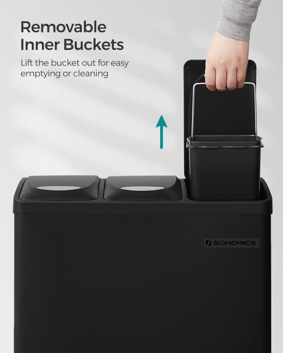 Cos de gunoi din otel cu 3 compartimente colectare selectiva, cu galeti interioare, 3x8litri, negru mat [5]