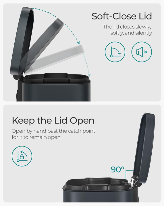 Cos de gunoi din otel cu pedala, galeata interioara plastic, capac inchidere lenta, 30L, 35x30x63cm, gri inchis [3]