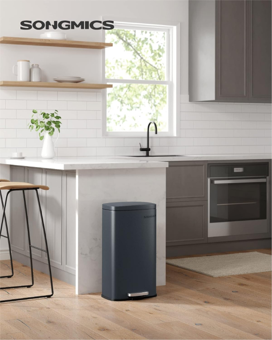 Cos de gunoi din otel cu pedala, galeata interioara plastic, capac inchidere lenta, 30L, 35x30x63cm, gri inchis [2]