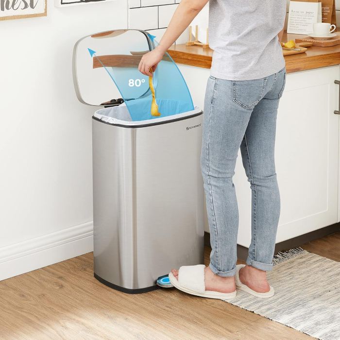 Cos de gunoi din otel, cu pedala si soft-close, galeata interioara, 50 litri, argintiu [2]