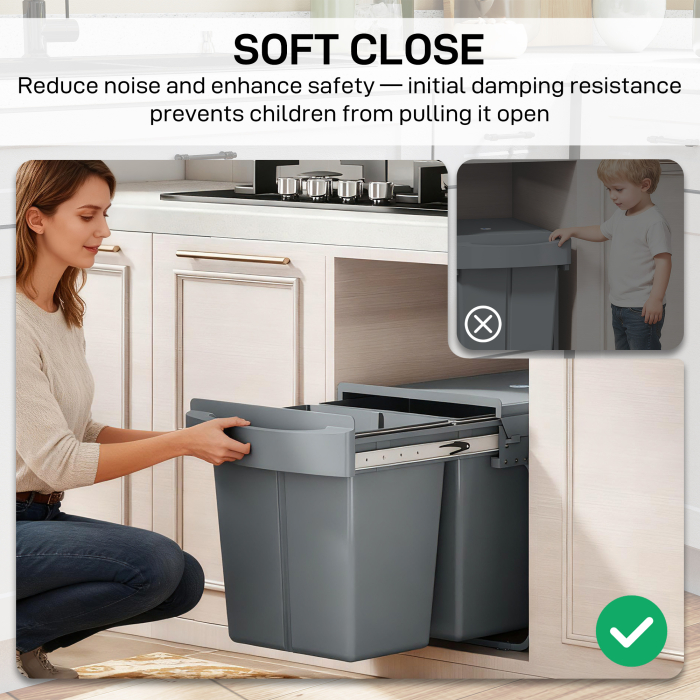  Cos de gunoi glisant sub chiuveta pentru reciclare cu 2 galeti de 20L, 52x33.5x41 cm, Gri [7]