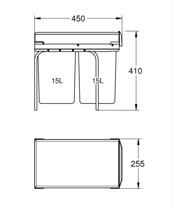 Cos de gunoi Grohe 40855000, 30 l, 300 mm, 255 mm, 450 mm, 410 mm, 400 mm, 2 compartimente, sub chiuveta, Gri [3]