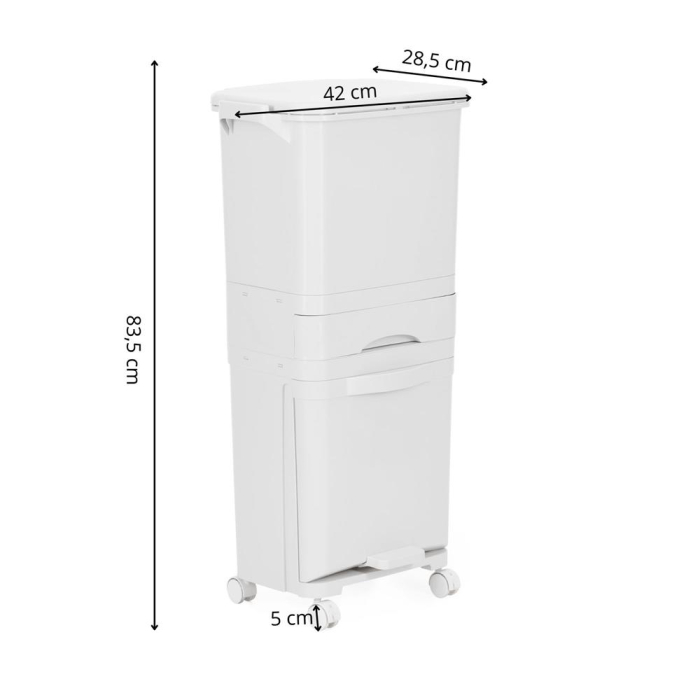 Cos de gunoi pentru colectare selectiva cu 3 compartimente, pe roti, 42 L, alb [38]