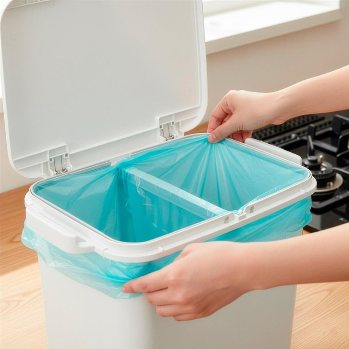 Cos de gunoi pentru colectare selectiva cu 3 compartimente, pe roti, 42 L, alb [9]