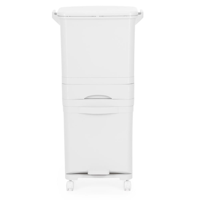 Cos de gunoi pentru colectare selectiva cu 3 compartimente, pe roti, 42 L, alb [37]