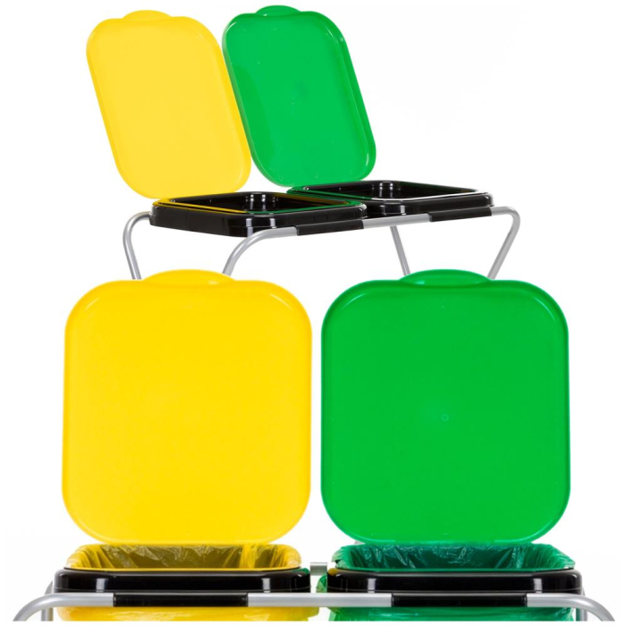 Cos de gunoi selectiv cu 2 compartimente, cadru metalic si capace PP, 68x42x75 cm [3]