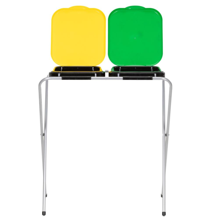 Cos de gunoi selectiv cu 2 compartimente, cadru metalic si capace PP, 68x42x75 cm [16]