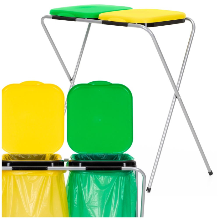 Cos de gunoi selectiv cu 2 compartimente, cadru metalic si capace PP, 68x42x75 cm [4]