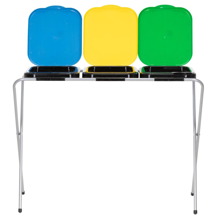 Cos de gunoi selectiv cu 3 compartimente, cadru metalic si capace PP, 98x42x74 cm [13]