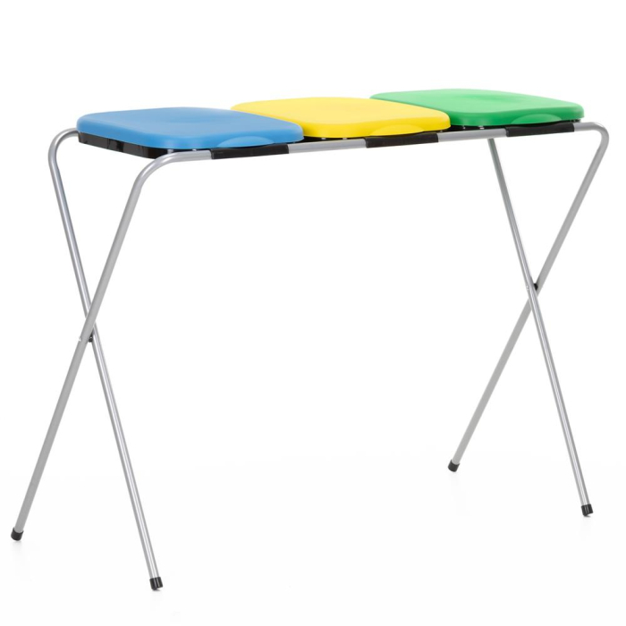 Cos de gunoi selectiv cu 3 compartimente, cadru metalic si capace PP, 98x42x74 cm [20]