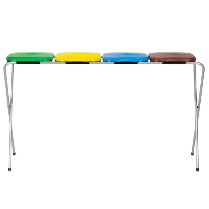 Cos de gunoi selectiv cu 4 compartimente, cadru metalic si capace PP, 128x42x74 cm [11]