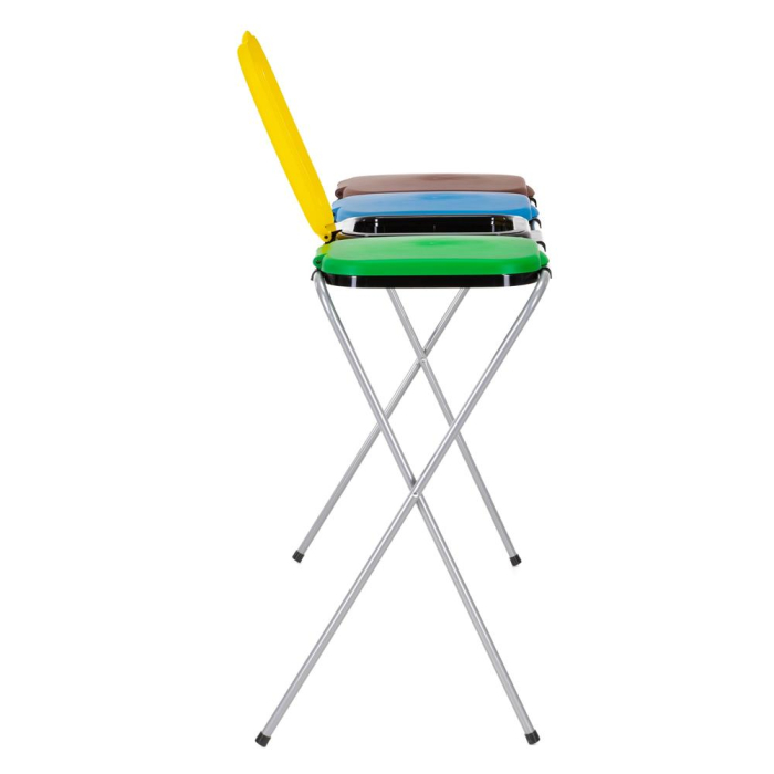 Cos de gunoi selectiv cu 4 compartimente, cadru metalic si capace PP, 128x42x74 cm [19]