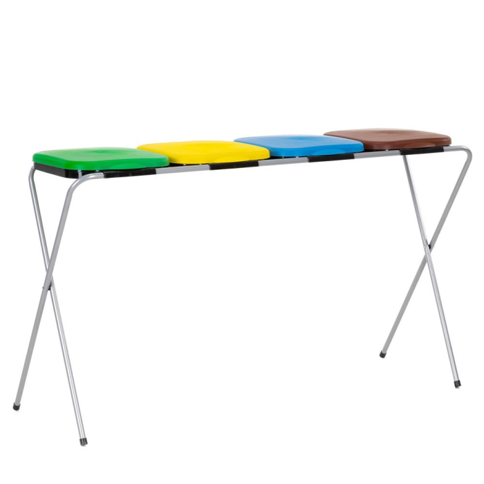 Cos de gunoi selectiv cu 4 compartimente, cadru metalic si capace PP, 128x42x74 cm [16]