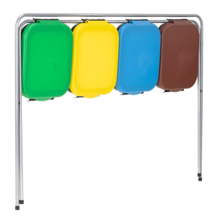 Cos de gunoi selectiv cu 4 compartimente, cadru metalic si capace PP, 128x42x74 cm [14]