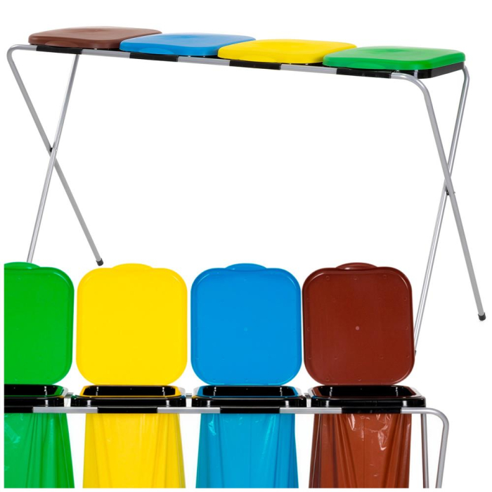 Cos de gunoi selectiv cu 4 compartimente, cadru metalic si capace PP, 128x42x74 cm [4]