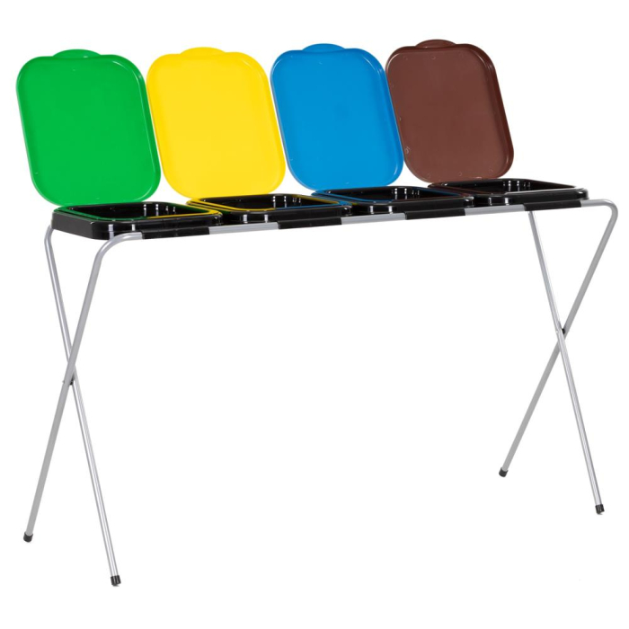 Cos de gunoi selectiv cu 4 compartimente, cadru metalic si capace PP, 128x42x74 cm [15]