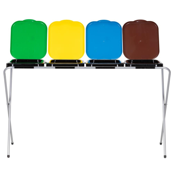 Cos de gunoi selectiv cu 4 compartimente, cadru metalic si capace PP, 128x42x74 cm [10]
