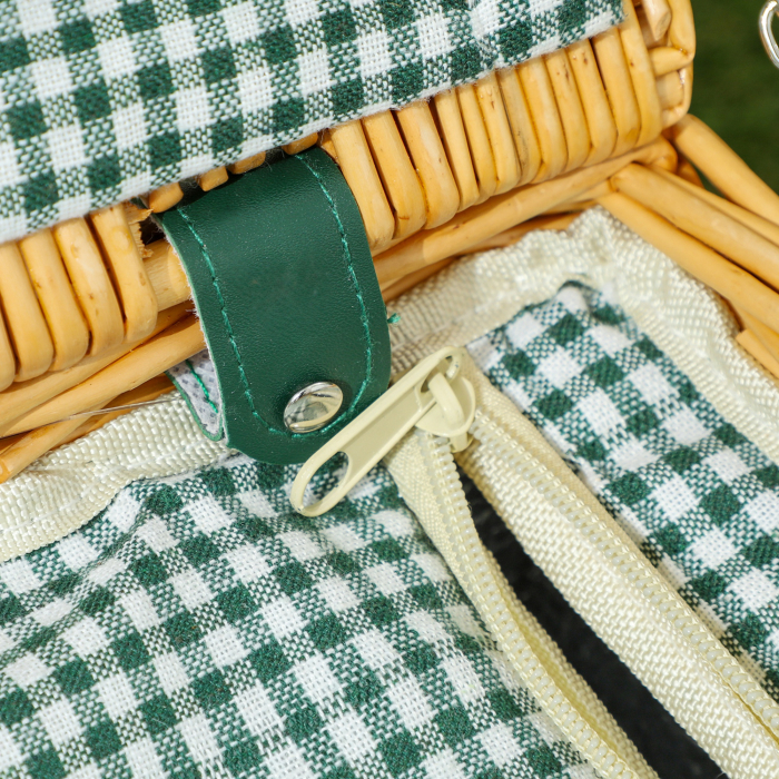  Cos de Picnic din Rachita pentru 2 Persoane cu Zona Frigorifica si Vesela, 40x30x20 cm, Maro Deschis [9]