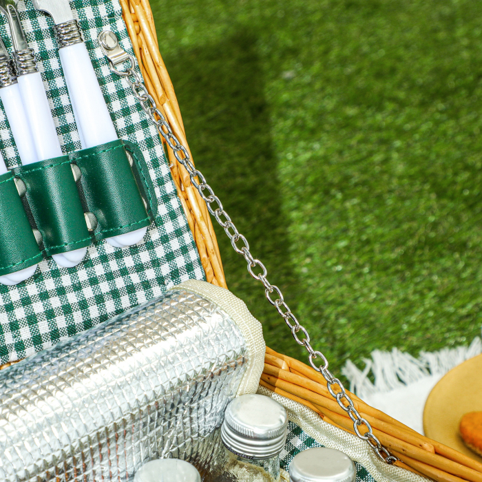  Cos de Picnic din Rachita pentru 2 Persoane cu Zona Frigorifica si Vesela, 40x30x20 cm, Maro Deschis [8]