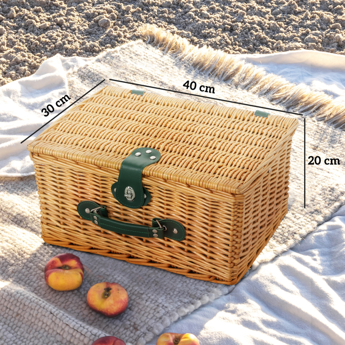  Cos de Picnic din Rachita pentru 2 Persoane cu Zona Frigorifica si Vesela, 40x30x20 cm, Maro Deschis [3]