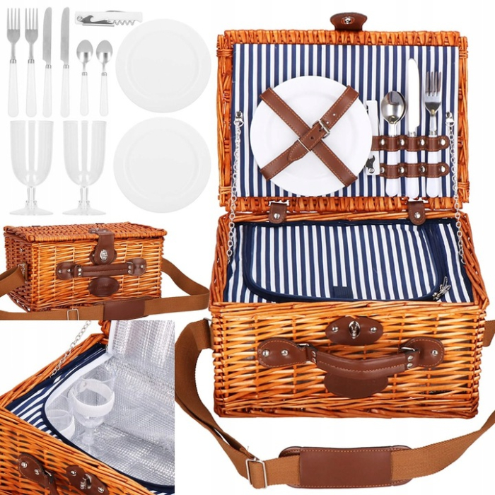 Cos de picnic echipat pentru 2 persoane Deluxe, din rachita, cu vesela si tacamuri, frigorific [6]