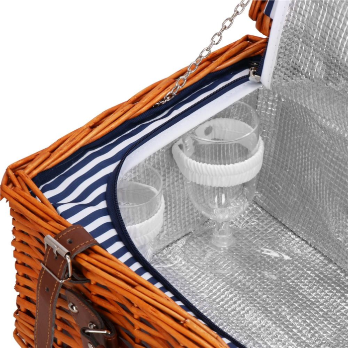 Cos de picnic echipat pentru 4 persoane Deluxe, din rachita, cu vesela si tacamuri, frigorific [3]