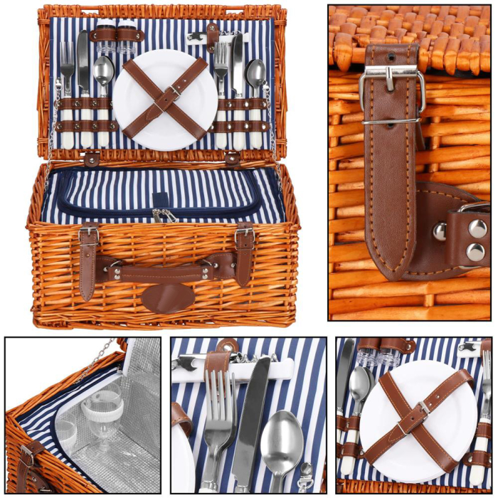 Cos de picnic echipat pentru 4 persoane Deluxe, din rachita, cu vesela si tacamuri, frigorific [7]