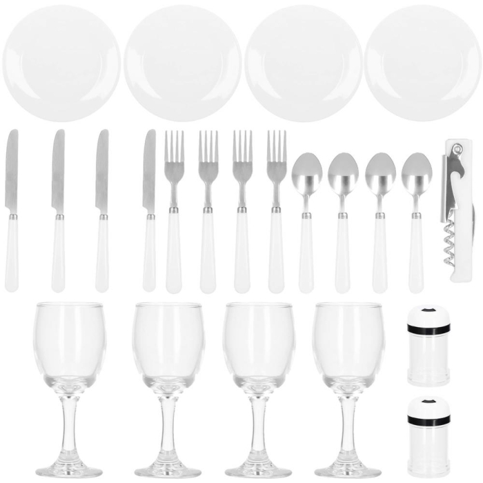 Cos de picnic echipat pentru 4 persoane Deluxe, din rachita, cu vesela si tacamuri, izolat termic, gri [13]