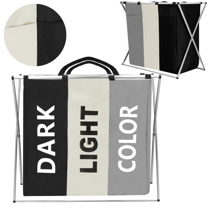 Cos de rufe cu 3 compartimente, cadru aluminiu, 60x40x68cm, 146 litri [3]