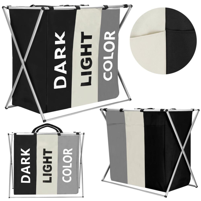 Cos de rufe cu 3 compartimente, cadru aluminiu, 60x40x68cm, 146 litri [4]