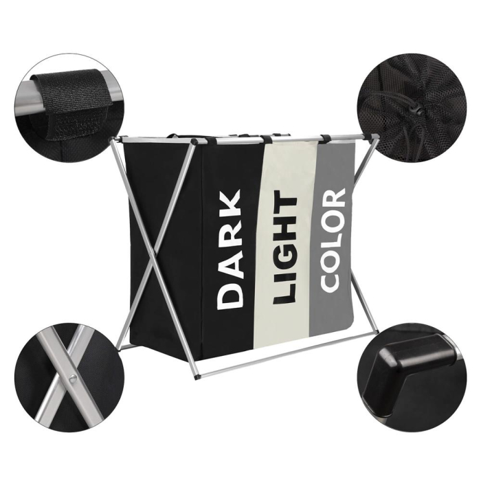 Cos de rufe cu 3 compartimente, cadru aluminiu, 60x40x68cm, 146 litri [15]