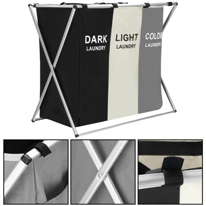 Cos de rufe cu 3 compartimente, cadru aluminiu, 68x40x60cm, 146 litri [13]