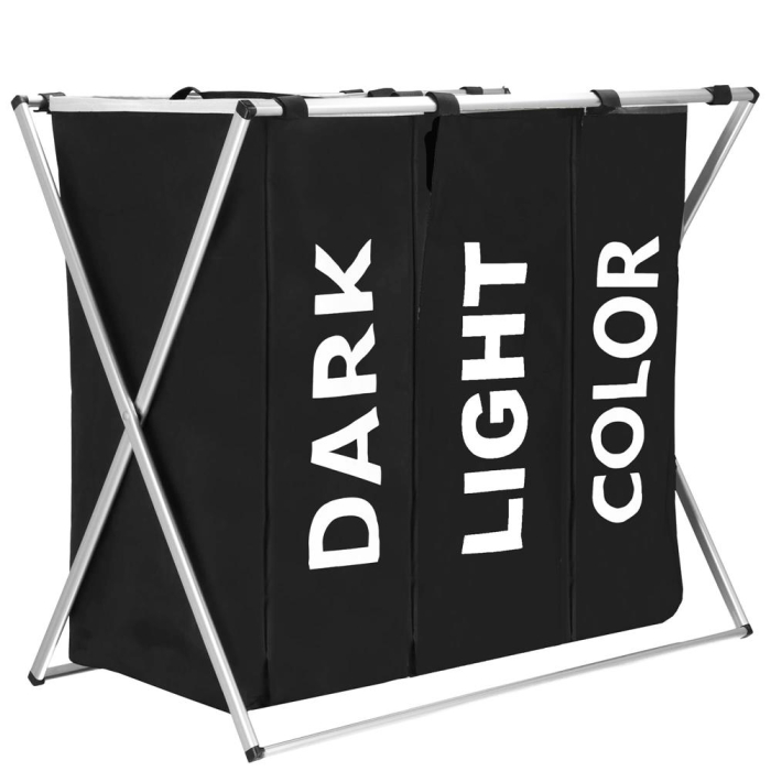 Cos de rufe cu 3 compartimente, cadru aluminiu, 68x40x60cm, 146 litri, negru [1]