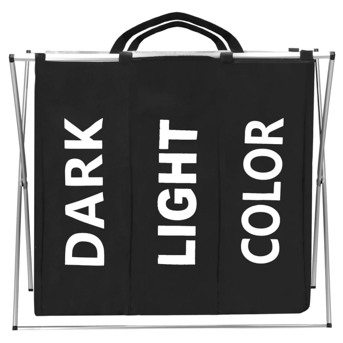 Cos de rufe cu 3 compartimente, cadru aluminiu, 68x40x60cm, 146 litri, negru [3]
